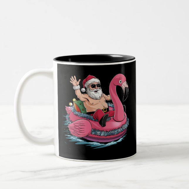 Taza Bicolor Navidades Flotantes De Santa Flamingo En Julio (Izquierda)
