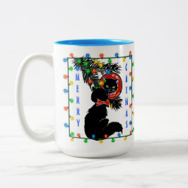 Taza Bicolor ¡Navidades Gatos Modernos De Mediados Del Siglo!