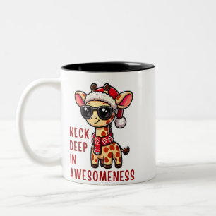 Taza Bicolor Navidades Giraffe con gafas de sol, Santa Fiesta