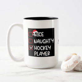 Taza Bicolor Navidades graciosos de jugador de hockey travieso