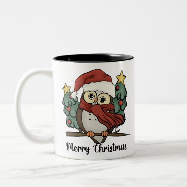Taza Bicolor Navidades graciosos de Santa Owl (Izquierda)