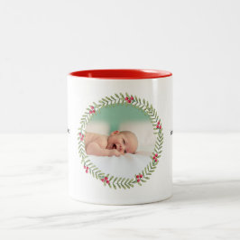 Taza Bicolor Navidades Green Holiday Wreath Photo Coffee Mug
