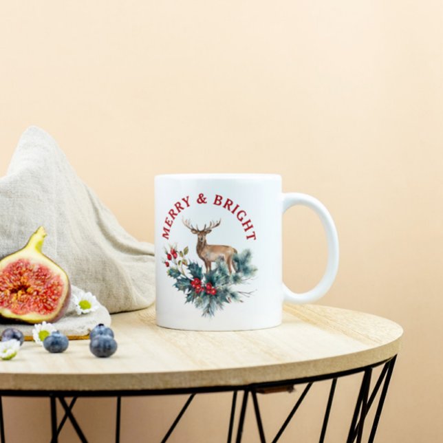 Taza Bicolor Navidades holly wreath y venado marrón (Subido por el creador)