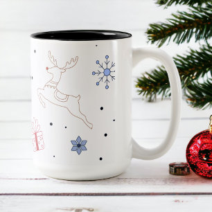 Taza Bicolor Navidades Línea Arte Minimalista Moderno
