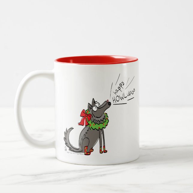 Taza Bicolor Navidades lobo niños graciosos (Izquierda)