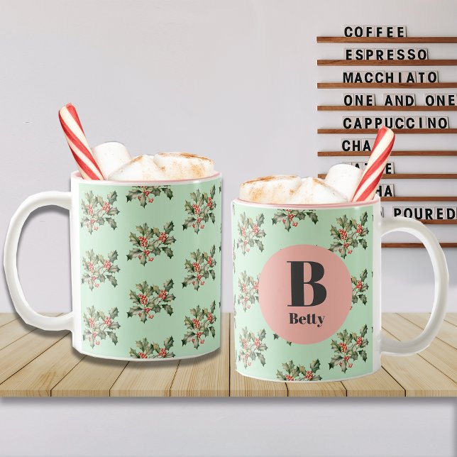 Taza Bicolor Navidades Macaron Mistletoe Nombre personalizado (Subido por el creador)
