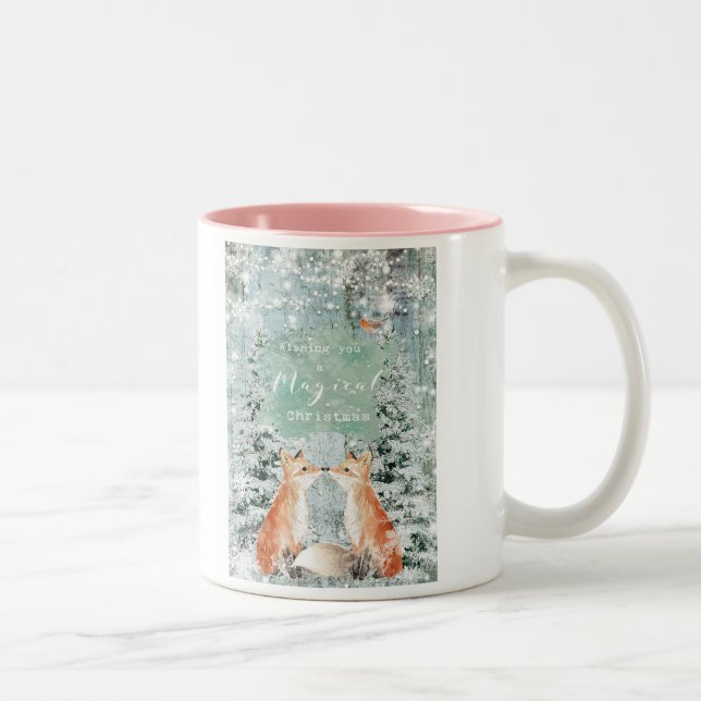 Taza Bicolor navidades mágicos zorra nieve de invierno (Derecha)
