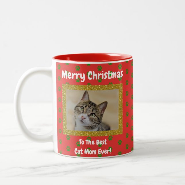 Taza Bicolor Navidades Mejor Madre Gato Mascota Foto (Izquierda)