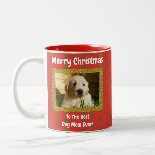 Taza Bicolor Navidades Mejor Madre Perro Mascota Foto (Izquierda)