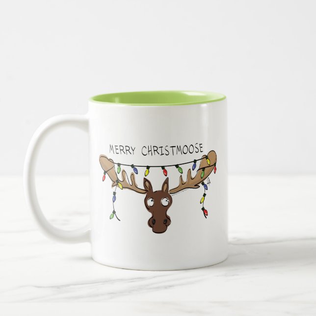 Taza Bicolor Navidades Moose Cute Gracioso Animal de vacaciones (Izquierda)