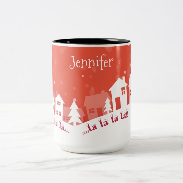 Taza Bicolor Navidades Mug, Rojo y Blanco, Nombre (Centro)