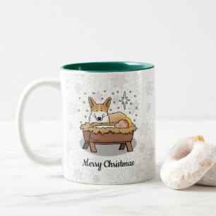 Taza Bicolor Navidades Natividad Pembroke Welsh Corgi (rojo1) D