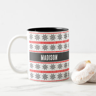 Taza Bicolor Navidades nórdicos patrón copo de nieve gris rojo 