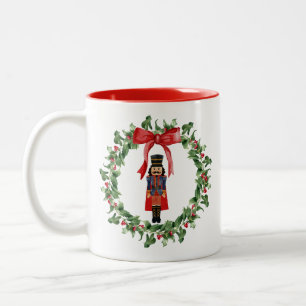 Taza Bicolor Navidades Nutcracker Wreath Red Bow Holiday Mug