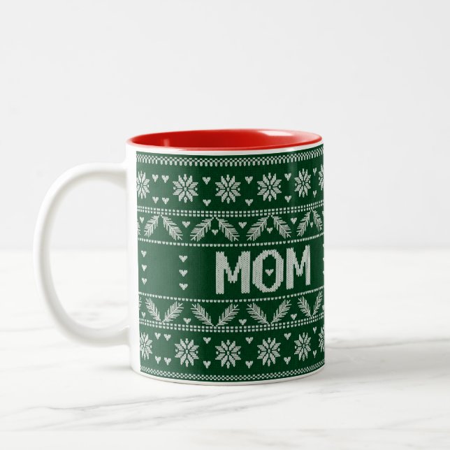 Taza Bicolor Navidades Patrón de Knit de Sweater — Mamá (Izquierda)