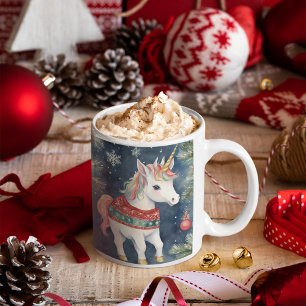 Taza Bicolor Navidades personalizados de bonito Unicornio