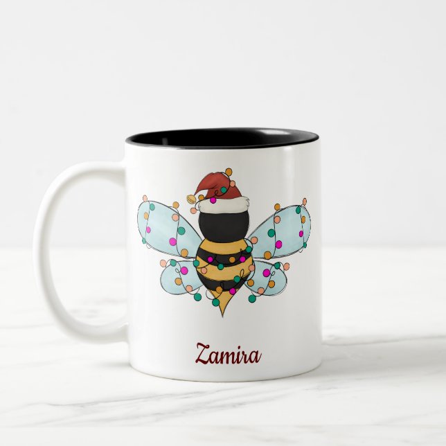 Taza Bicolor Navidades personalizados de nombre de abeja gracio (Izquierda)