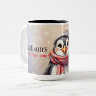 Taza Bicolor navidades personalizados de pingüino lindos