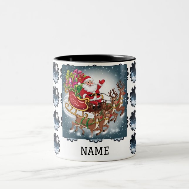 Taza Bicolor Navidades personalizados de Santa Claus Sleigh (Centro)