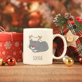 Taza Bicolor Navidades personalizados Mug, reno de felino