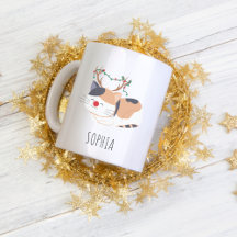 Navidades personalizados Mug, reno de felino