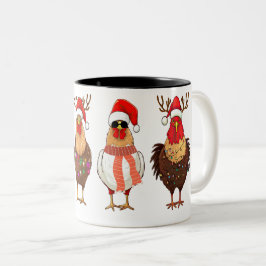 Taza Bicolor Navidades Pollos Mug Café Tea Holiday