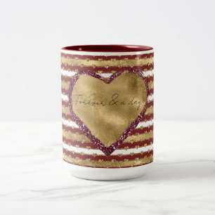 Taza Bicolor Navidades Purpurina Oro Rojo Corazones Stripes