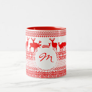 Taza Bicolor Navidades Rein Deer Lapland Pattern Monograma Mug 