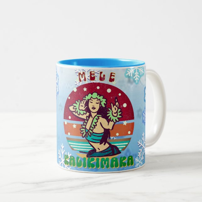 Taza Bicolor Navidades retro, bailarina Mele Kalikimaka Hula (Anverso derecho)