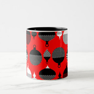 Taza Bicolor Navidades Retro Rojo Y Negro Ball Decorativo