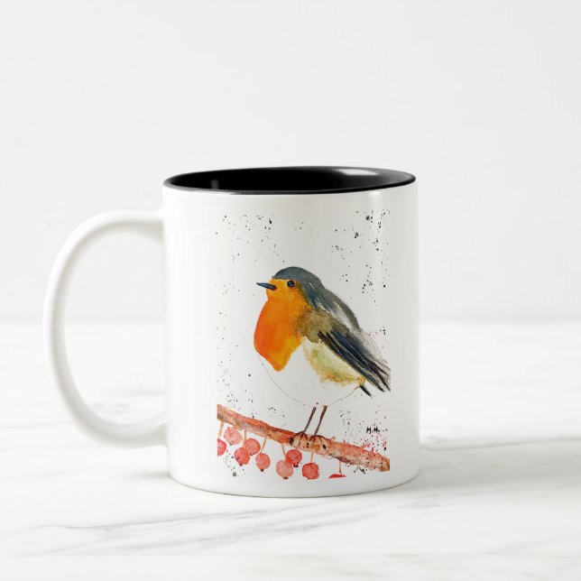 Taza Bicolor Navidades roban Bird Winter Snow Xmas Festividad (Izquierda)
