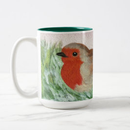 Taza Bicolor Navidades Robin Hand Painted