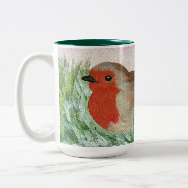 Taza Bicolor Navidades Robin Hand Painted (Izquierda)