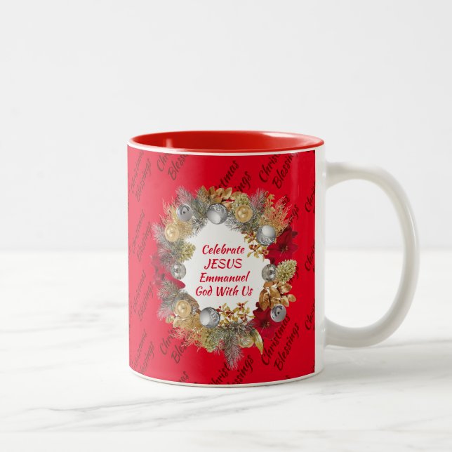 Taza Bicolor Navidades rojos Monograma CELEBRADO JESUS (Derecha)