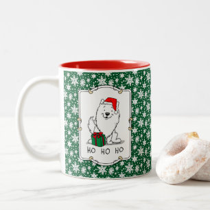 Taza Bicolor Navidades Santa American Eskimo Dog HO HO Cute