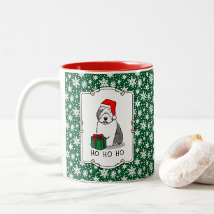 Taza Bicolor Navidades Santa Old English Sheepdog (Gris 1) Cute