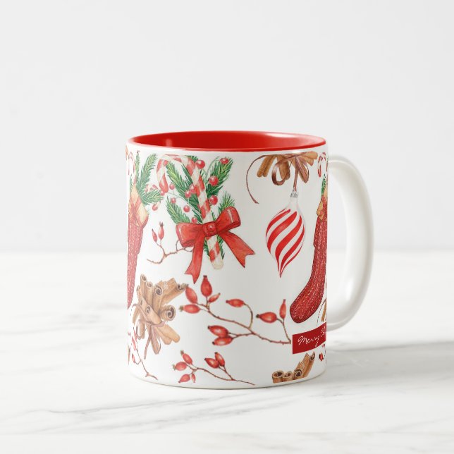 Taza Bicolor Navidades Scents Cinnamon and Peppermint Pattern (Anverso derecho)