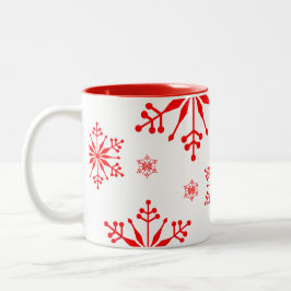 Taza Bicolor Navidades se mezclan con copos de nieve en rojo.