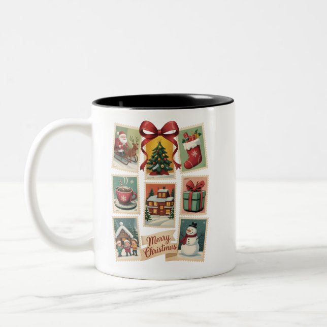 Taza Bicolor Navidades sellan festividades estampillas de póste (Izquierda)