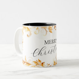 Taza Bicolor Navidades simples de follaje de oro