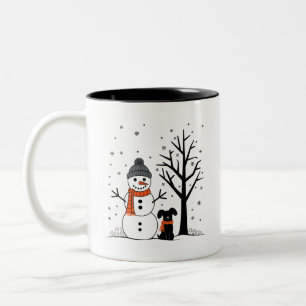 Taza Bicolor Navidades Snowman Xmas Dog Winter