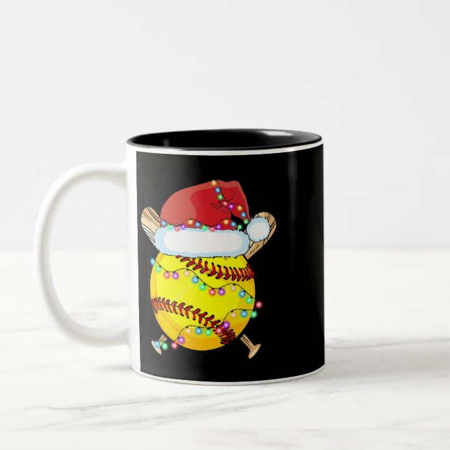 Taza Bicolor Navidades Softball Santa Hat Reindeer enciende Nav (Izquierda)