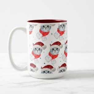 Taza Bicolor Navidades Tabby Cat con bufanda roja para los aman