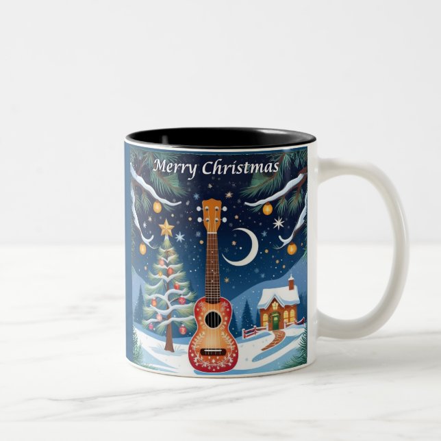 Taza Bicolor Navidades Ukulele Instrumento musical Invierno (Derecha)