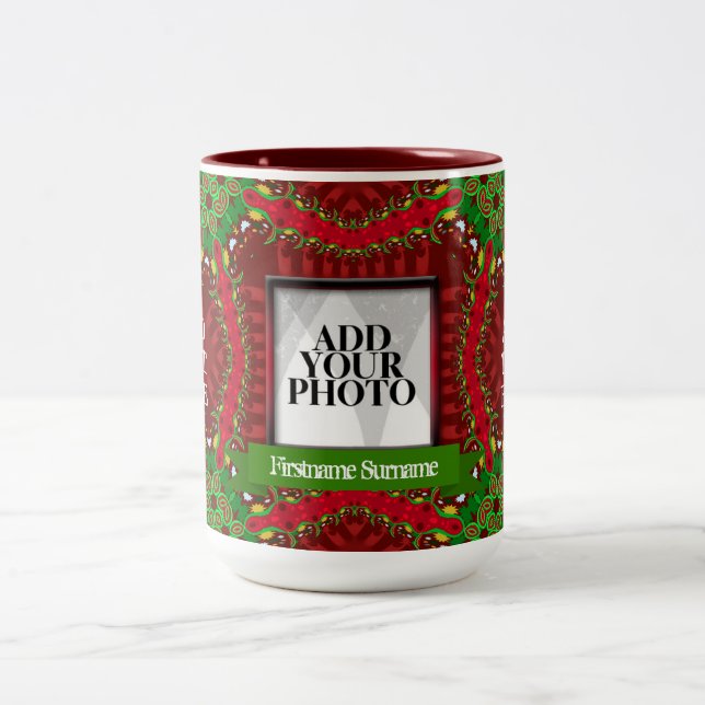 Taza Bicolor Navidades Vacaciones familiares Personalizado Foto (Centro)