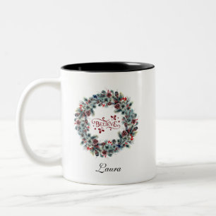 Taza Bicolor Navidades Wreath cree que la tipografía es un mono