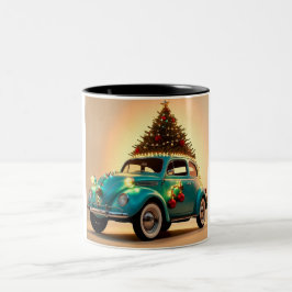 Taza Bicolor navidades y un coche vintage