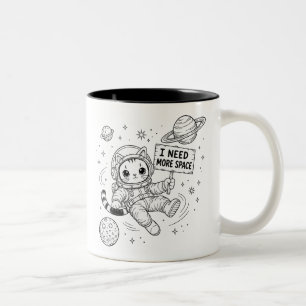 Taza Bicolor Necesito Más Espacio Gato Astronauta Divertido