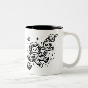 Taza Bicolor Necesito Más Espacio Gato Astronauta Divertido