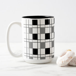 Taza Bicolor Negro Blanco Gris Cuadros